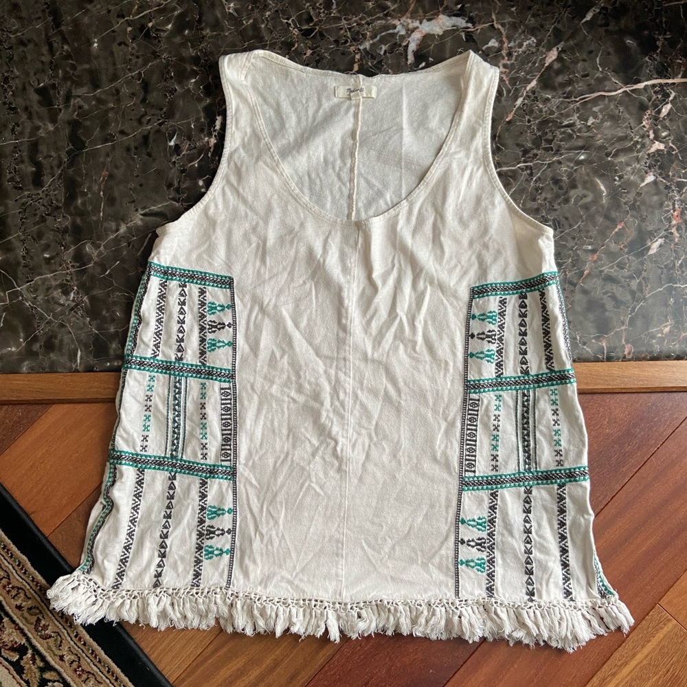 Madewell Tank Top w Aztec Pattern Emroidery M